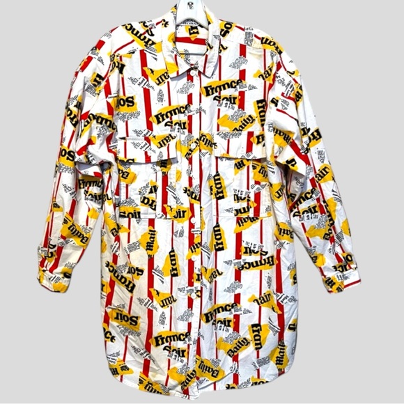 Vintage 80s French Newsprint Oversized Button Down Shirt by Crazy Horse - Picture 3 of 14